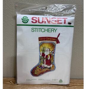 Early 2000s Sunset Stitchery Father Christmas Toys Stocking Craft Kit 2005 NOS